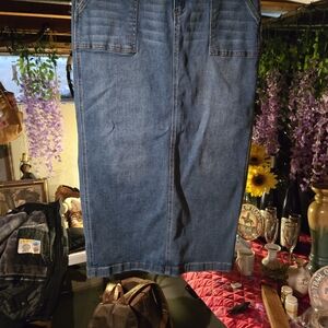 Classic Blue Denim Midi Skirt